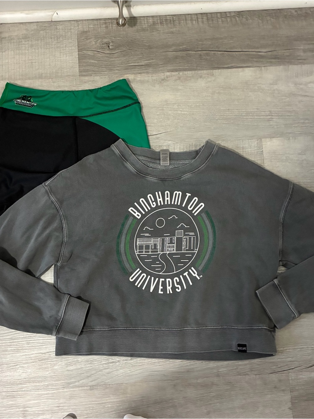 bundle of binghamton university sweatshirt and shorts